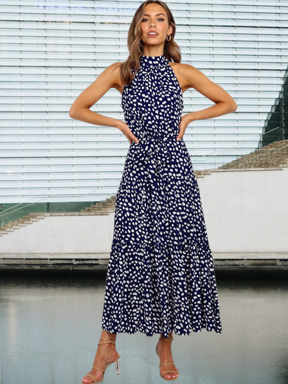 Loreva | Verspieltes Midi-Kleid mit Polka-Dots und Taillengürtel | Königsblau