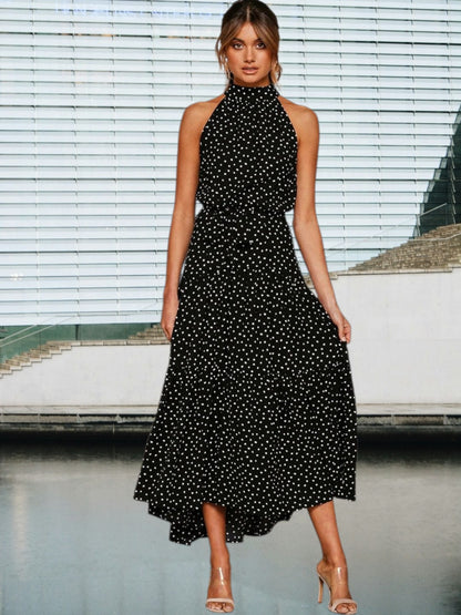 Loreva | Verspieltes Midi-Kleid mit Polka-Dots und Taillengürtel | Schwarz