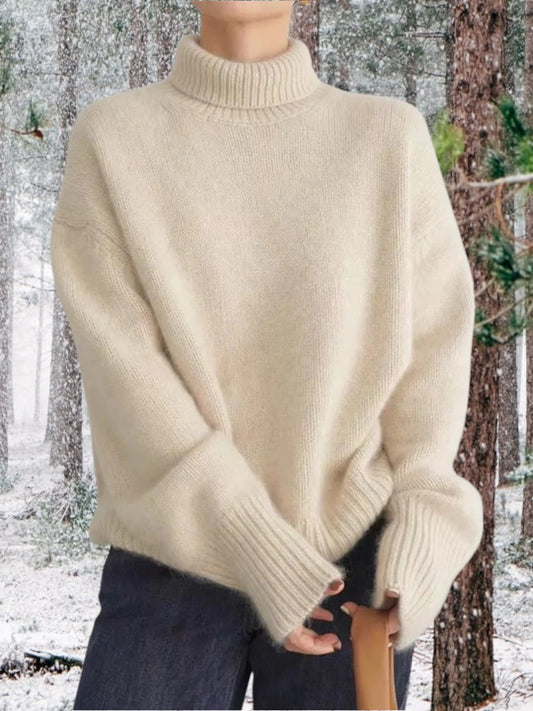Louise | Hochwertiger Kaschmir Pullover Damen mit hohem Kragen und langen Ärmeln | Beige