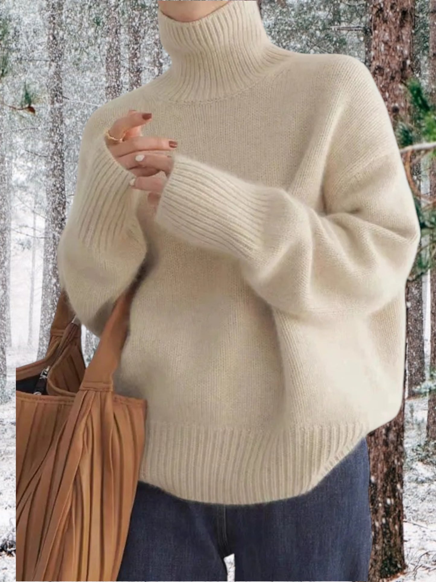 Louise | Hochwertiger Kaschmir Pullover Damen mit hohem Kragen und langen Ärmeln | Beige 2