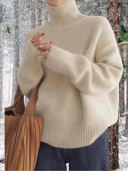 Louise | Hochwertiger Kaschmir Pullover Damen mit hohem Kragen und langen Ärmeln | Beige 2