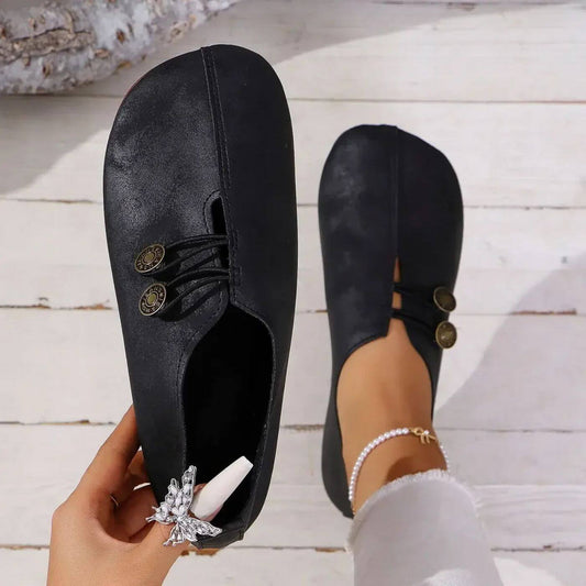 Sommerschuhe Damen | Orthopädische Flats mit Vintage-Knopfdetail