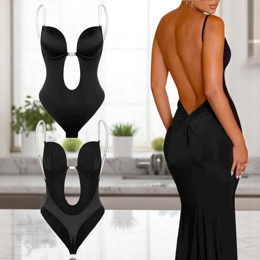 Maddie | Damen Body Shaper mit V-Ausschnitt, offenem Rücken und Push-Up-Effekt, eng anliegend, komfortables Design | Schwarz 2