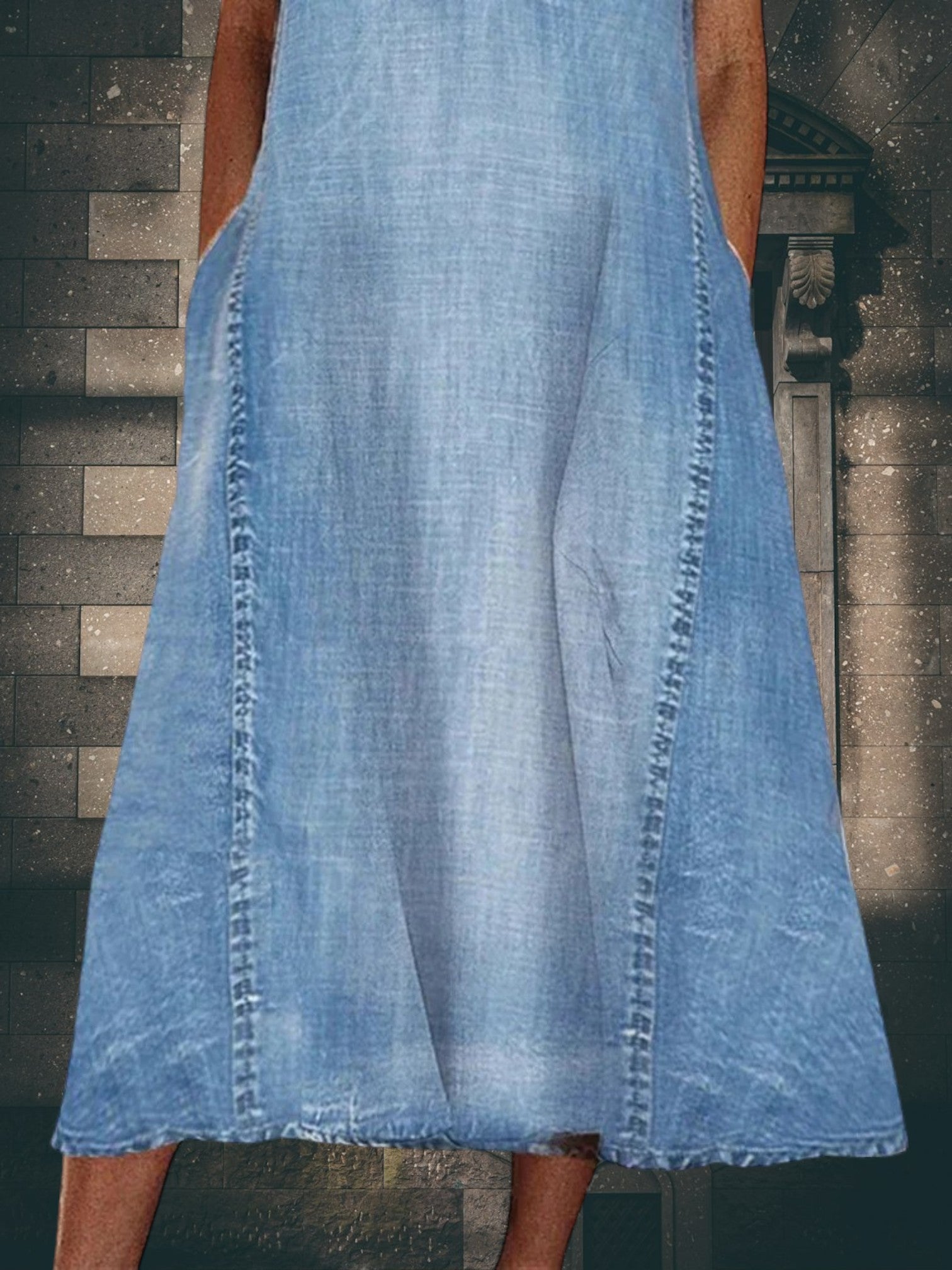 Malou | Elegantes Jeanskleid Damen mit V-Ausschnitt und schmeichelnder Passform, knielang aus hochwertigem Jeansstoff | Blau 3