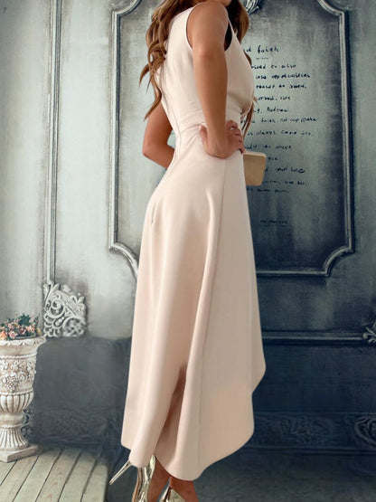 Mandy | Elegantes Wickelkleid Damen mit V-Ausschnitt in Midi-Länge für festliche Anlässe | Beige 2
