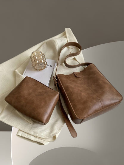 Mari | Elegantes Taschen Set aus veganem Leder mit praktischer Kupplung im Retro-Design | Khaki