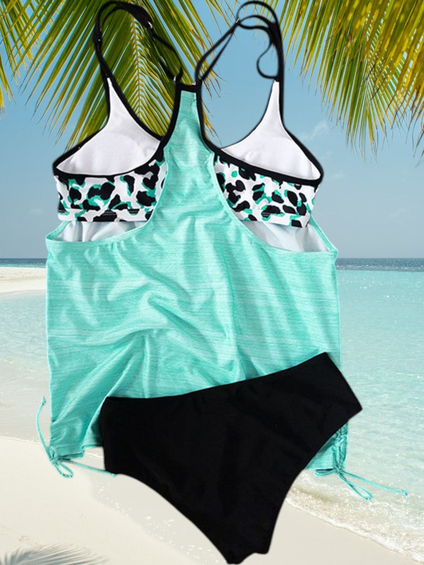 Mathilde | Moderner Tankini Damen mit Leopardendruck und verstellbaren Trägern für hohen Komfort | Helles Blau 2