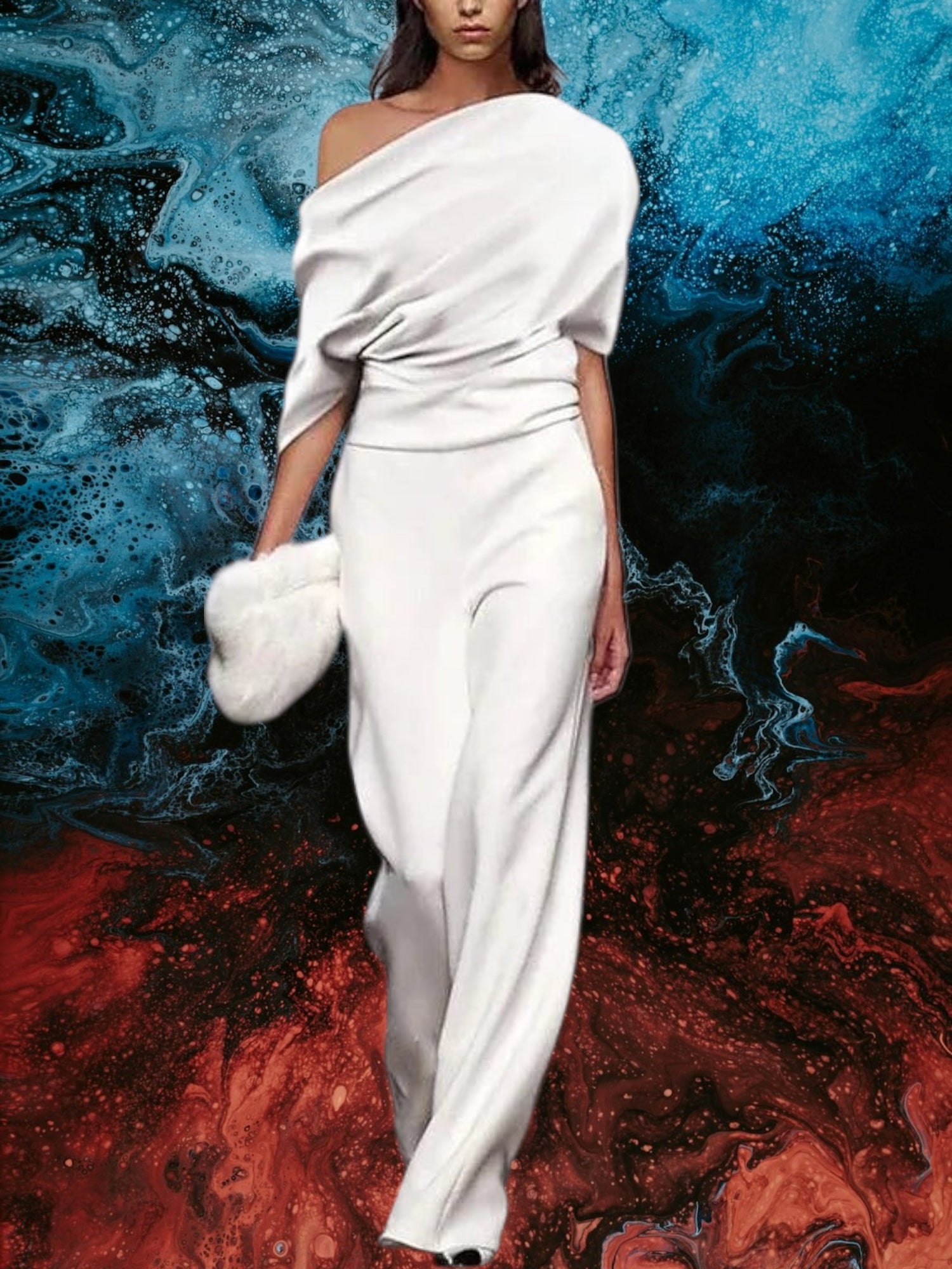 Mavella | Eleganter Jumpsuit Damen mit Einreihigem Kragen für Frühling, Tailliert, Fließende Beine | WeiB