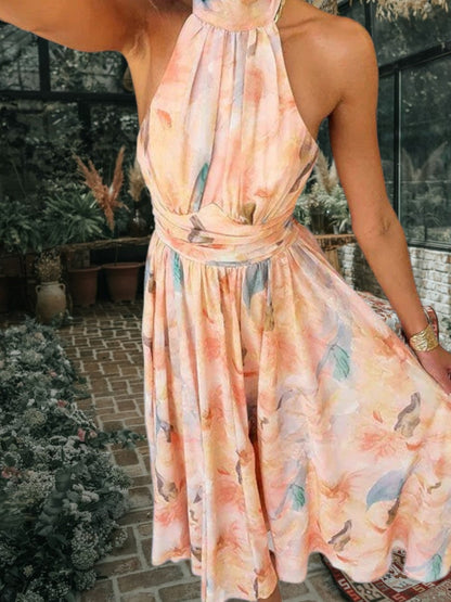 Maxi-Sommerkleid mit Neckholder-Ausschnitt, rückenfreies Design | Orange 4