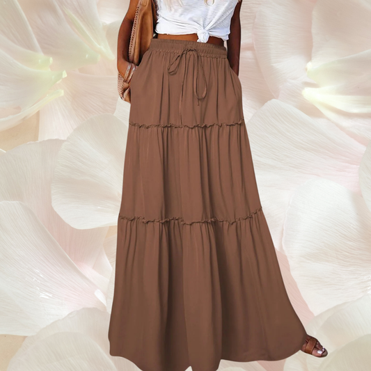 Maxi Rock Damen mit Verstellbarer Taille und Lagen – Eleganter Boho Maxi Rock Schwarz für Stil und Komfort | Braun