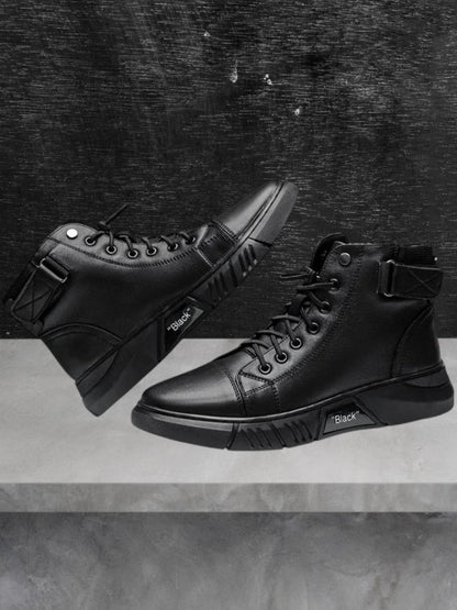 Maximilian | Bequeme schwarze Lederschuhe für Herren mit Gummisohle und modischem Design |  Schwarz