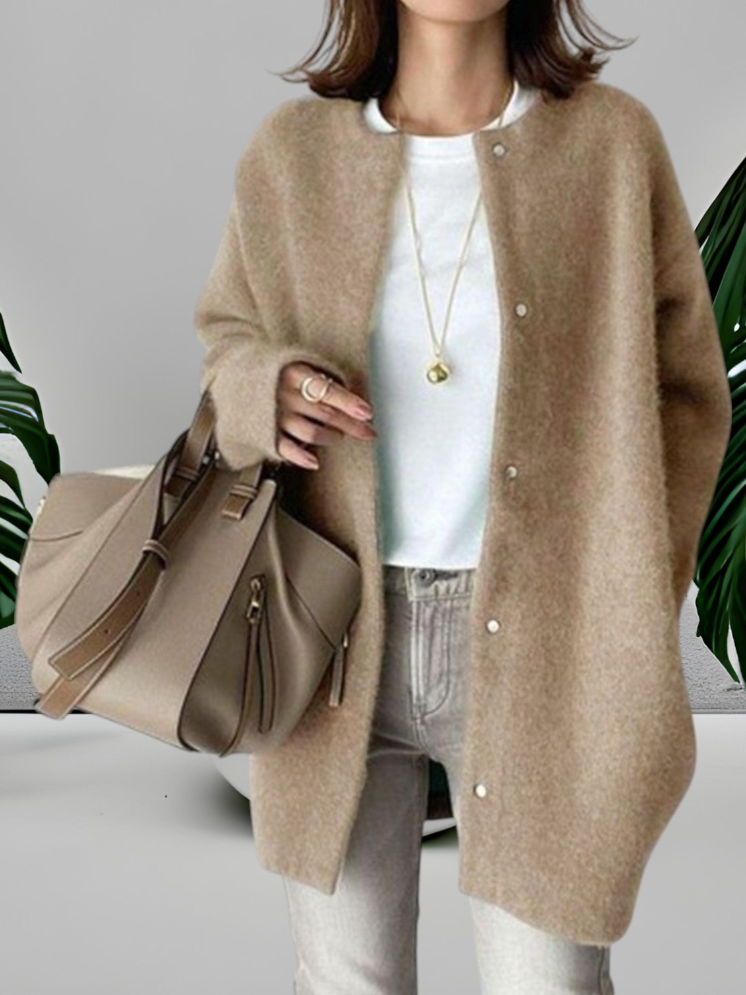 Mia | Bequemer Pullover aus 100% Baumwolle mit Rundhalsausschnitt und langen Ärmeln für Damen | Hellbraun