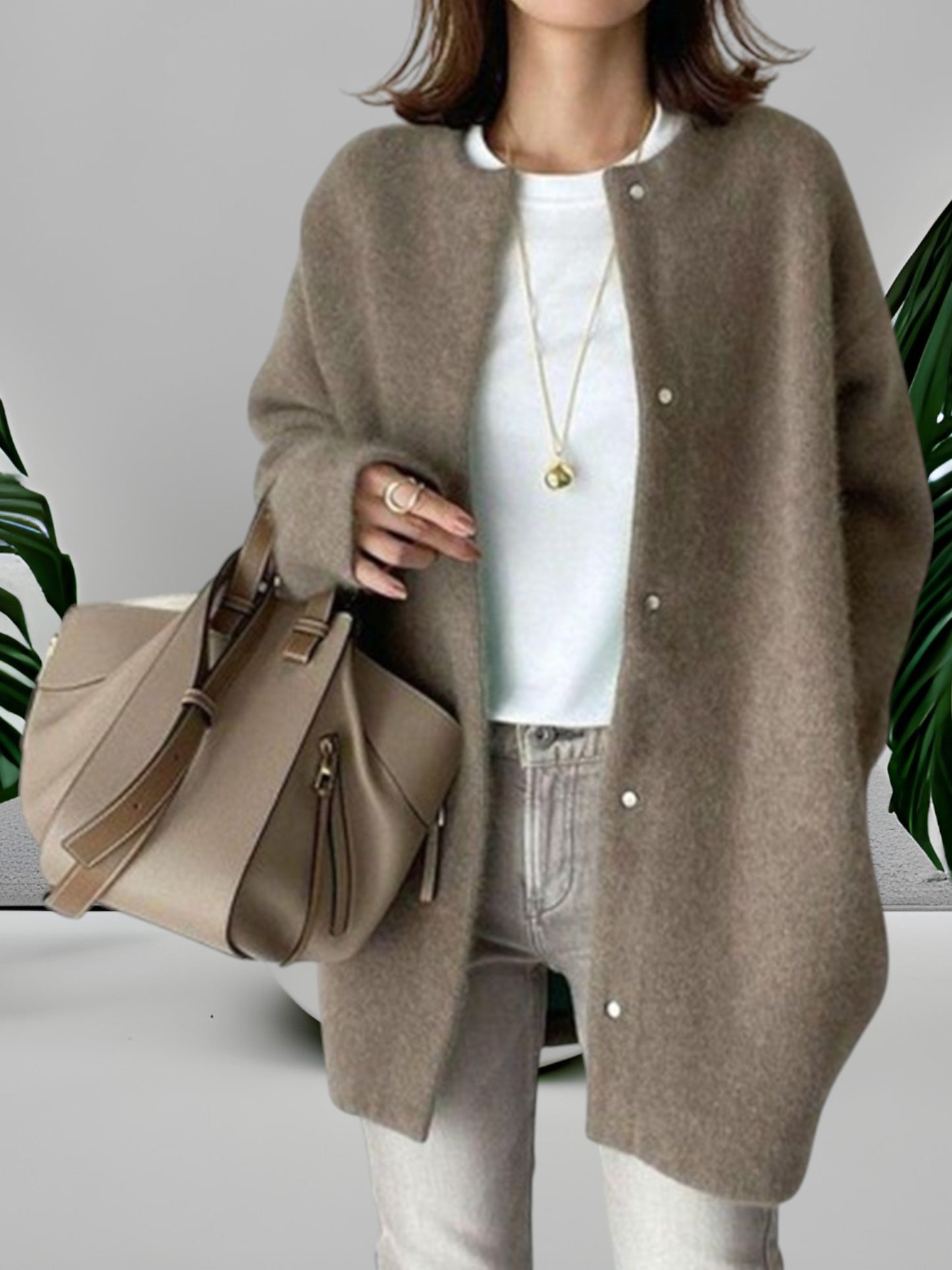 Mia | Bequemer Pullover aus 100% Baumwolle mit Rundhalsausschnitt und langen Ärmeln für Damen | Kaffee
