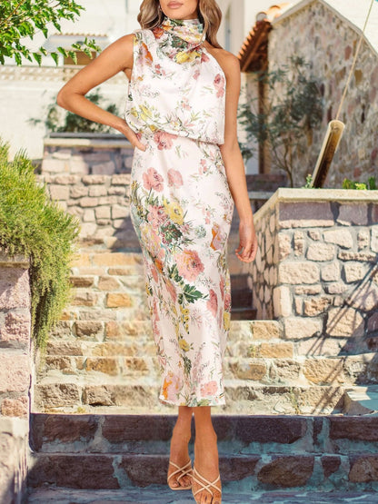 Mia | Elegantes Maxikleid Sommer mit Blumenmuster und elastischer Taille für Damen | Weiß 2