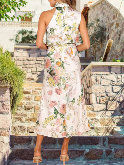 Mia | Elegantes Maxikleid Sommer mit Blumenmuster und elastischer Taille für Damen | Weiß 5