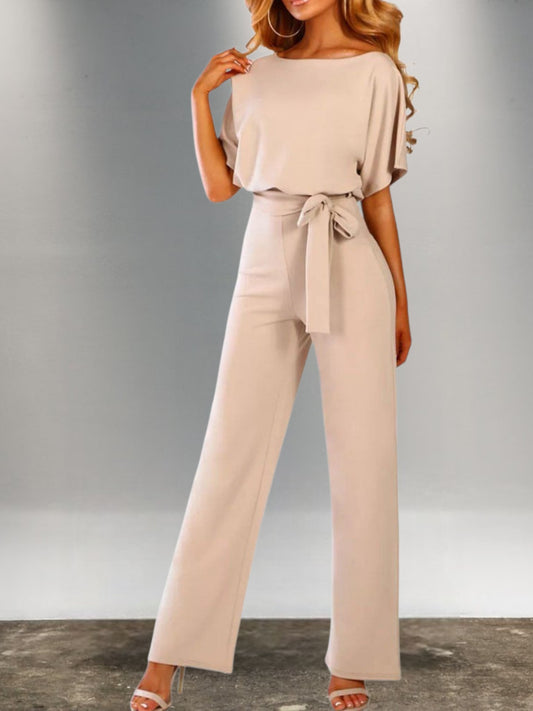 Mia | Figurbetonter Demi-Jumpsuit aus weichem Polyester für Frühling und Herbst | Beige