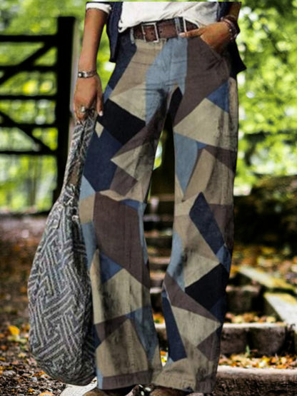 Mia | Trendige Mid-Rise Damenjeans mit weitem Bein im Retro-Look aus hochwertiger Baumwolle | Dreiecke