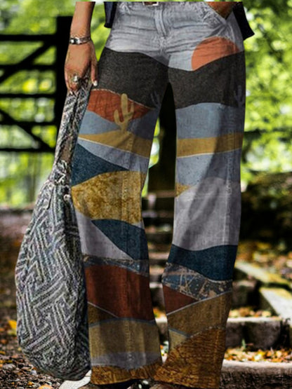 Mia | Trendige Mid-Rise Damenjeans mit weitem Bein im Retro-Look aus hochwertiger Baumwolle | Geometrisch