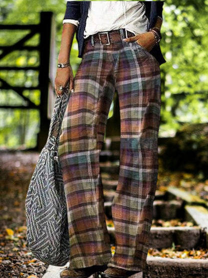 Mia | Trendige Mid-Rise Damenjeans mit weitem Bein im Retro-Look aus hochwertiger Baumwolle | Karierter