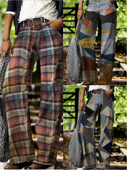 Mia | Trendige Mid-Rise Damenjeans mit weitem Bein im Retro-Look aus hochwertiger Baumwolle | Karierter 2