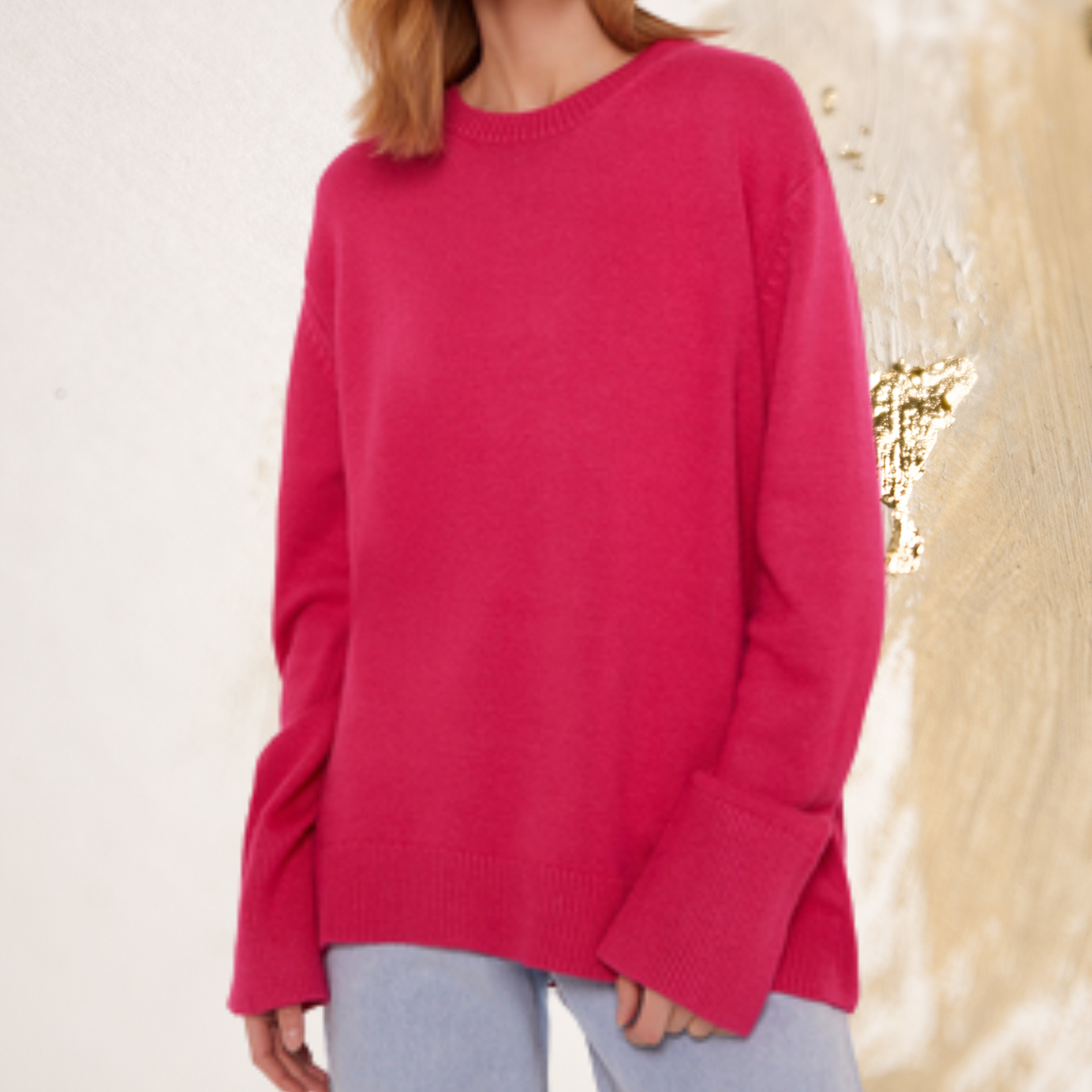 Minimalistische Rundhals Strickjacke Damen – Hochwertiger, Weicher Stoff in Vielseitigen Farben | Fuchsie