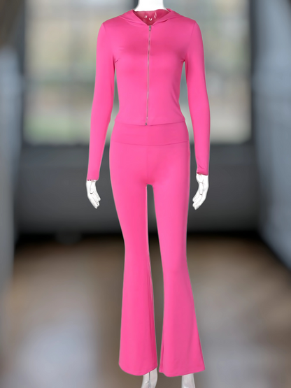 Minna | Lässiger Trainingsanzug Damen aus atmungsaktivem Stoff mit Zip-Hoodie und weitem Bein | Magenta 2