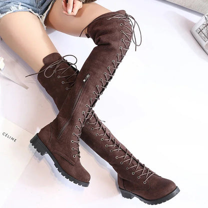 Modische Overknee Stiefel Schwarz mit Einzigartiger Schnürung für Frauen 1