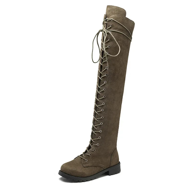 Modische Overknee Stiefel Schwarz mit Einzigartiger Schnürung für Frauen 4