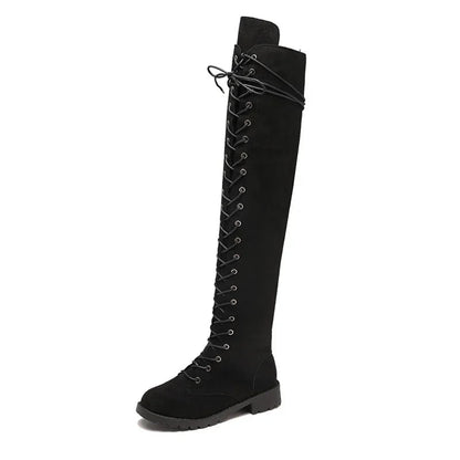 Modische Overknee Stiefel Schwarz mit Einzigartiger Schnürung für Frauen 6