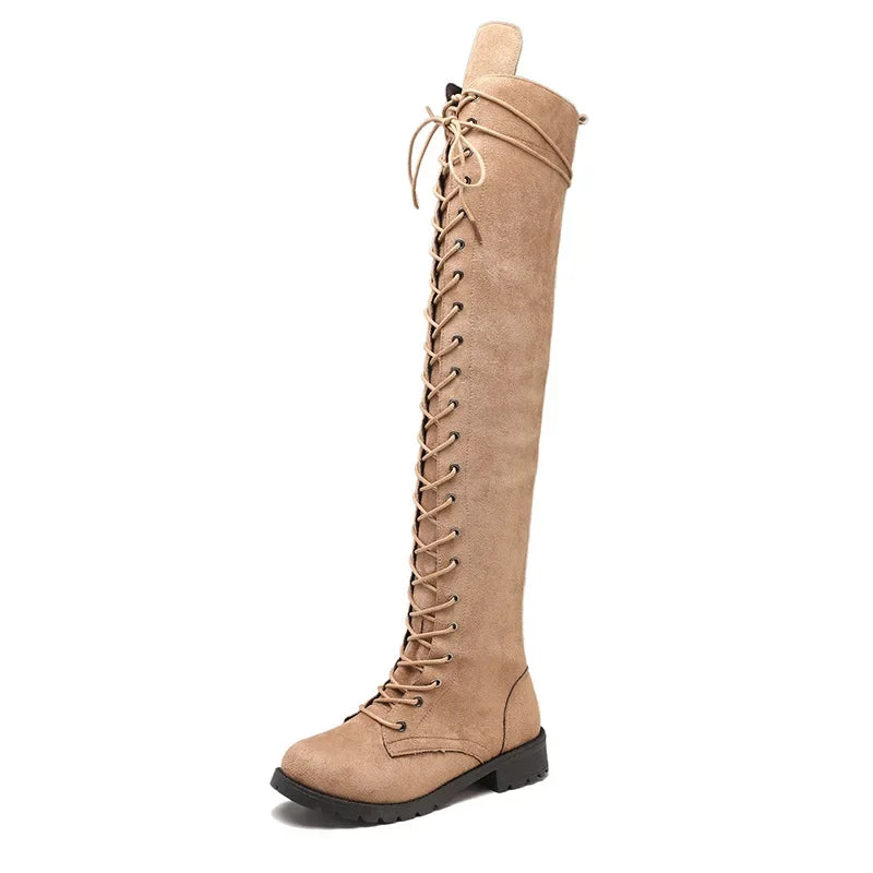 Modische Overknee Stiefel Schwarz mit Einzigartiger Schnürung für Frauen 7