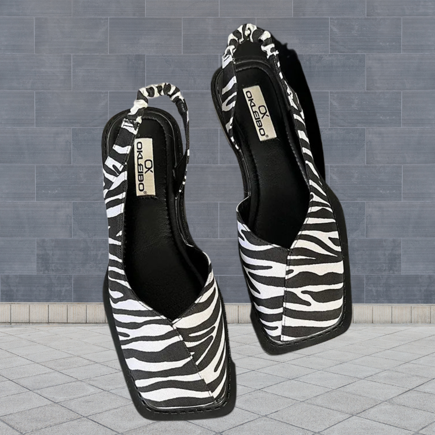 Modische Slingback Sandalen mit eckiger Spitze und Komfortsohle | Zebra
