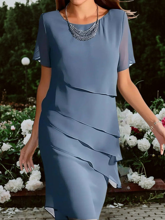  Nabila | Fließendes, bauchfreies Kleid aus leichtem Stoff, kurzärmelig, knielang, für stilvolle Anlässe | Bau