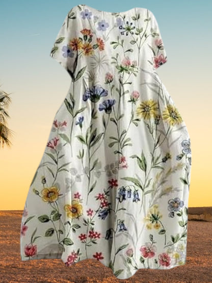 Nanna | Lässiges Damenkleid mit Blumendruck aus leichtem Stoff, kurze Ärmel, lockere Passform | Weiß 2