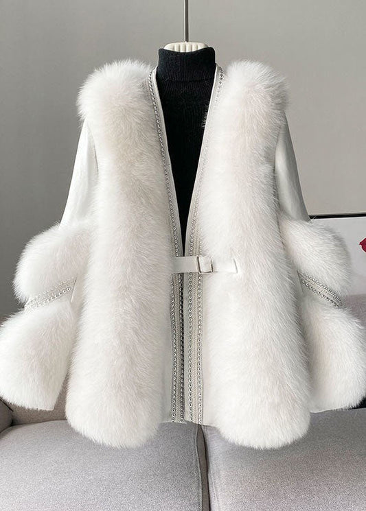Nerzhaar-Wintermantel für Damen, V-Ausschnitt | Winter 0