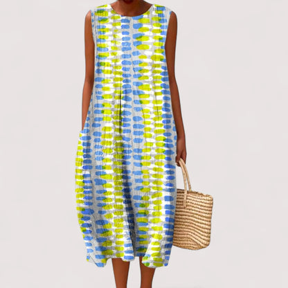 Midi Sommerkleid Damen | Ärmellos & Colorblock Karomuster