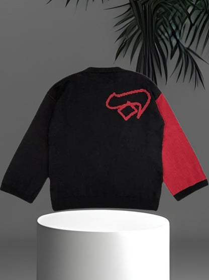 Nuvella | Kreativer Damenpullover aus weichem Strickstoff mit einzigartigem grafischem Design | Rot 2