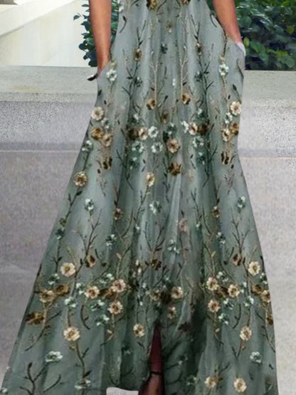 Océane | Elegantes geblümtes Damenkleid für Hochzeitsgäste, leichtes Material, fließender Schnitt  | Floral Grau 3