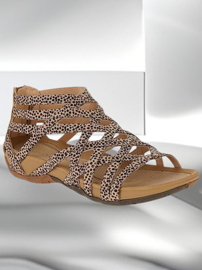Olesya | Stilvolle orthopädische Sandalen für Damen mit maximalem Komfort und eleganter Optik | Helles Leopardenmuster | Dunkles Leopardenmuster