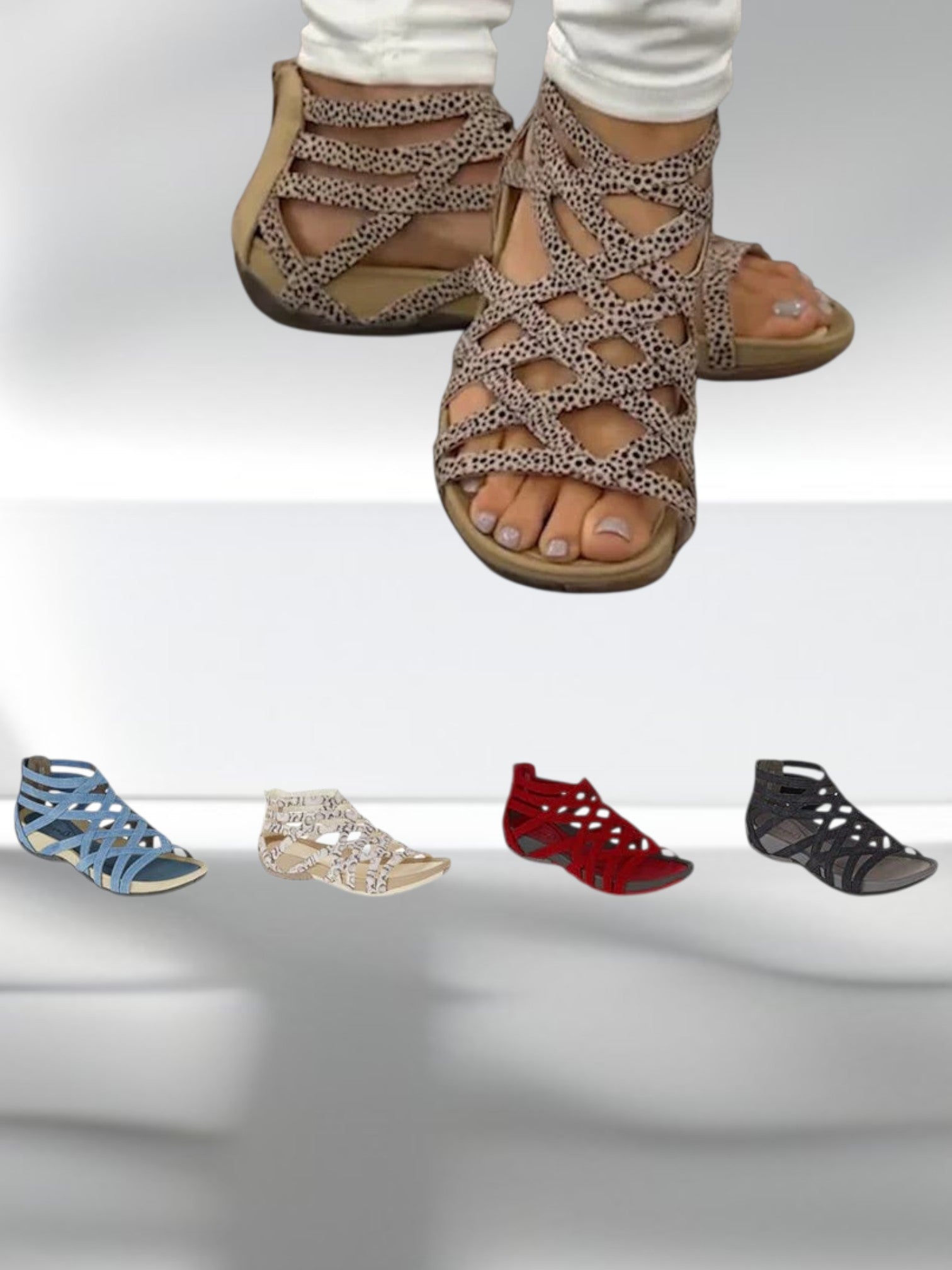 Olesya | Stilvolle orthopädische Sandalen für Damen mit maximalem Komfort und eleganter Optik | Helles Leopardenmuster | Dunkles Leopardenmuster 2