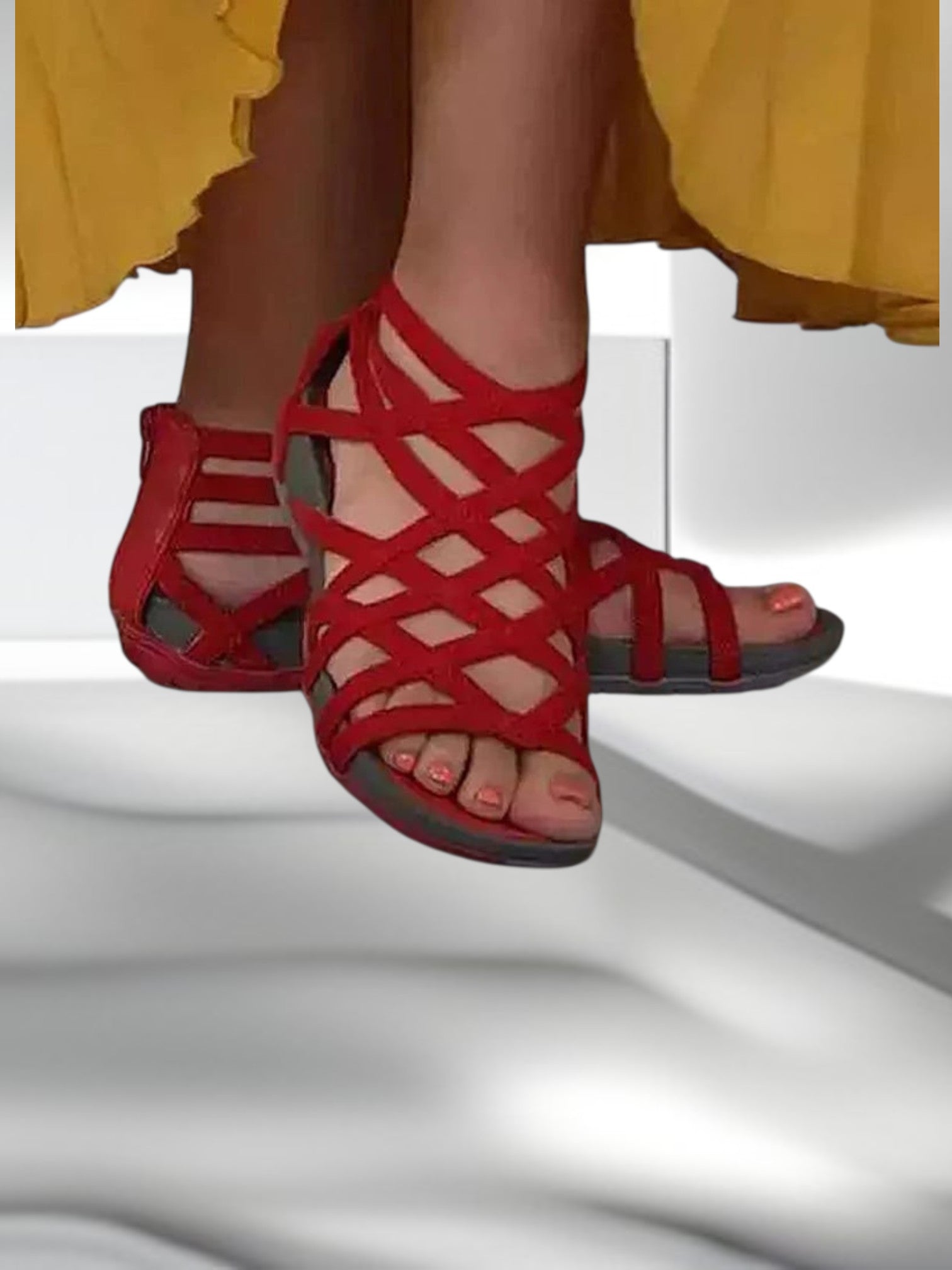 Olesya | Stilvolle orthopädische Sandalen für Damen mit maximalem Komfort und eleganter Optik | Helles Leopardenmuster | Rot 2