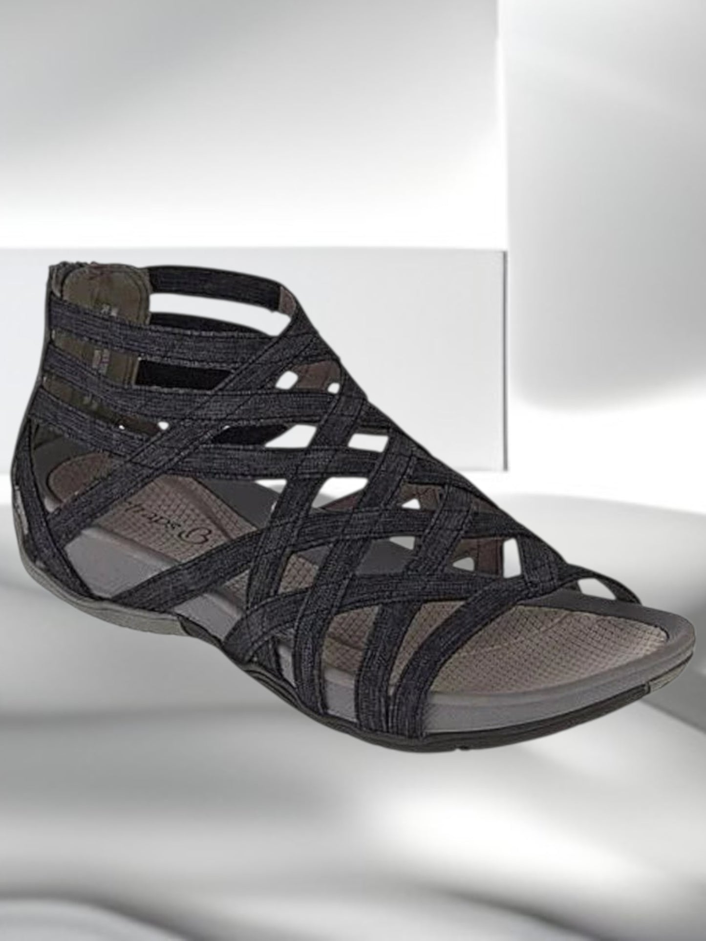 Olesya | Stilvolle orthopädische Sandalen für Damen mit maximalem Komfort und eleganter Optik | Helles Leopardenmuster | Schwarz