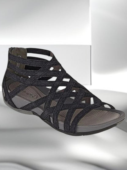 Olesya | Stilvolle orthopädische Sandalen für Damen mit maximalem Komfort und eleganter Optik | Helles Leopardenmuster | Schwarz