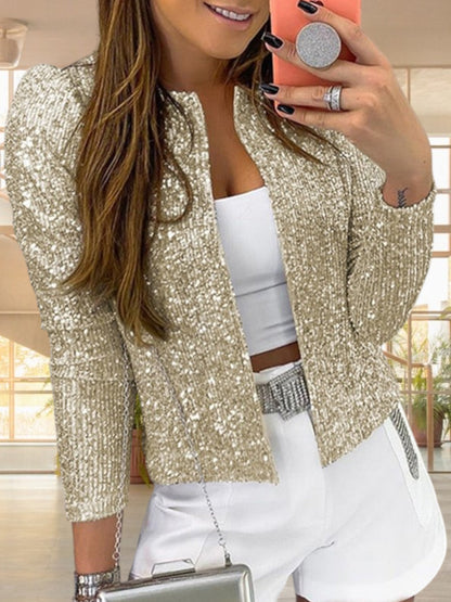 Olivia | Chice Damenjacke aus hochwertigem Polyester mit glitzerndem Design und langen Ärmeln | Gold