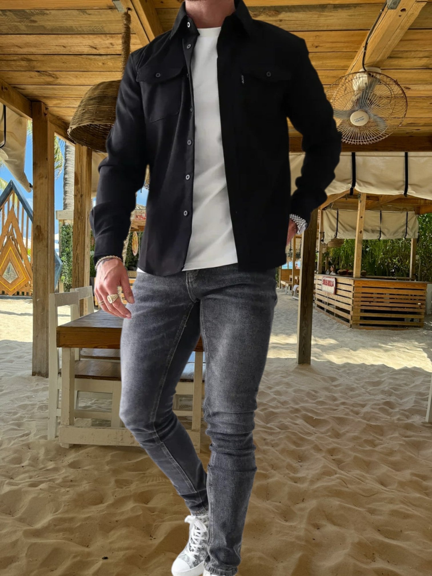 Oswin | Vielseitiges Overshirt aus robuster Baumwollmischung mit langem Arm und Knopfverschluss | Schwarz 3
