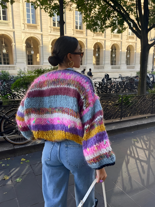 Patchwork-Cardigan für Damen | Lange Puffärmel 0