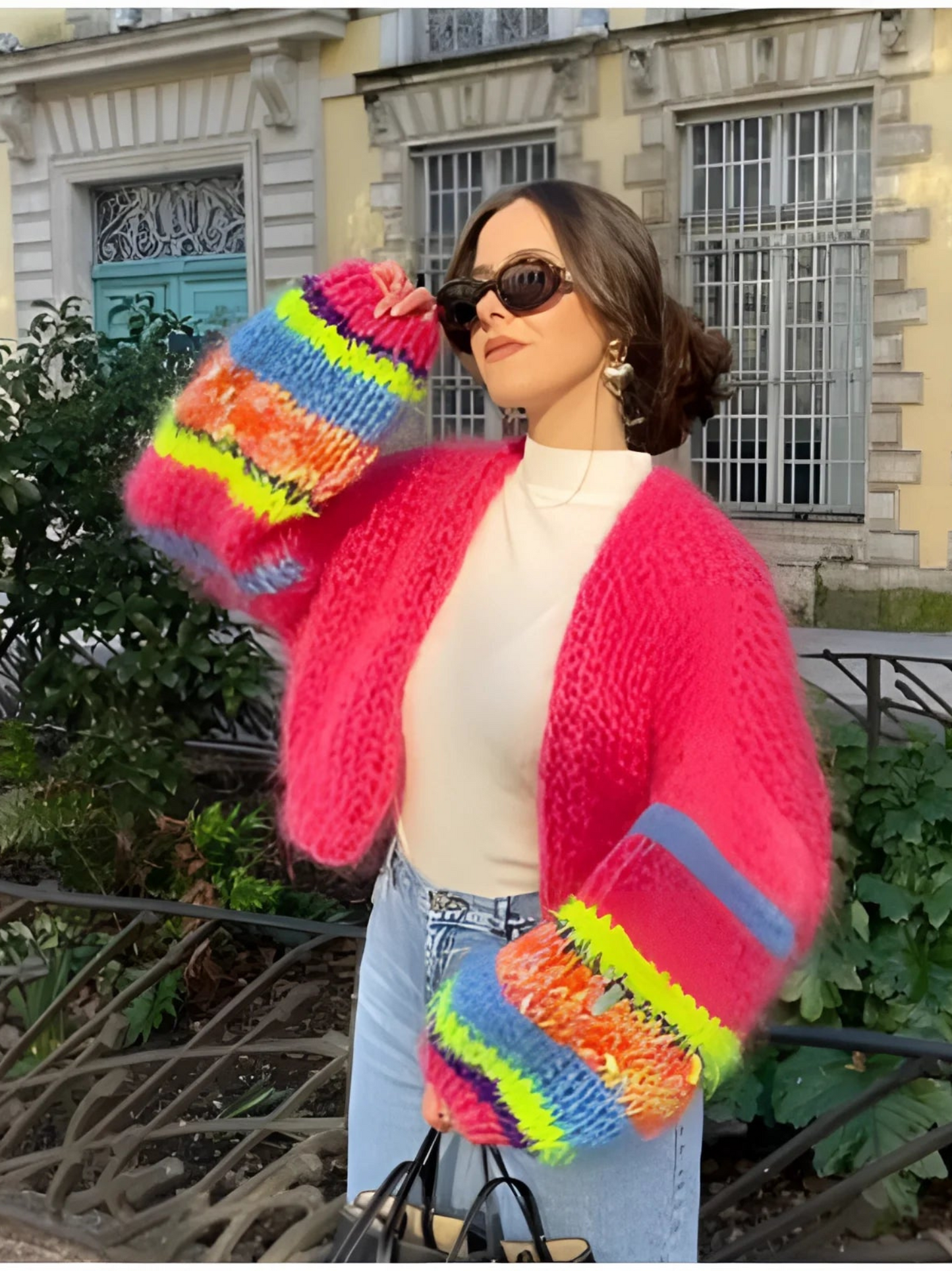 Patchwork-Cardigan für Damen | Lange Puffärmel 1