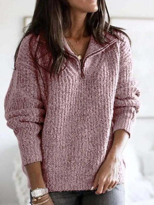 Pullover mit halbem Reißverschluss für Damen | Lockere Passform 0