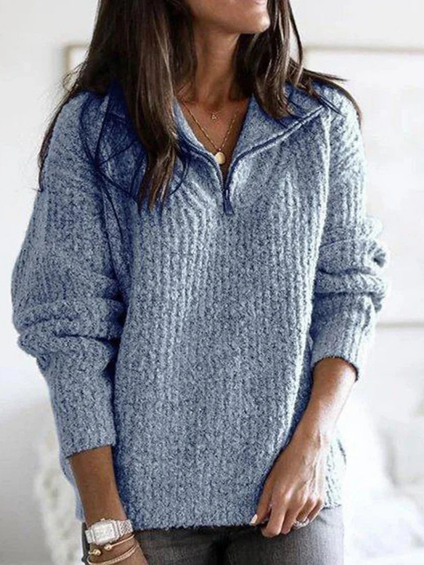Pullover mit halbem Reißverschluss für Damen | Lockere Passform 1