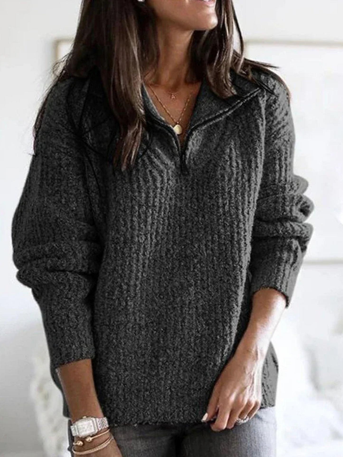 Pullover mit halbem Reißverschluss für Damen | Lockere Passform 4