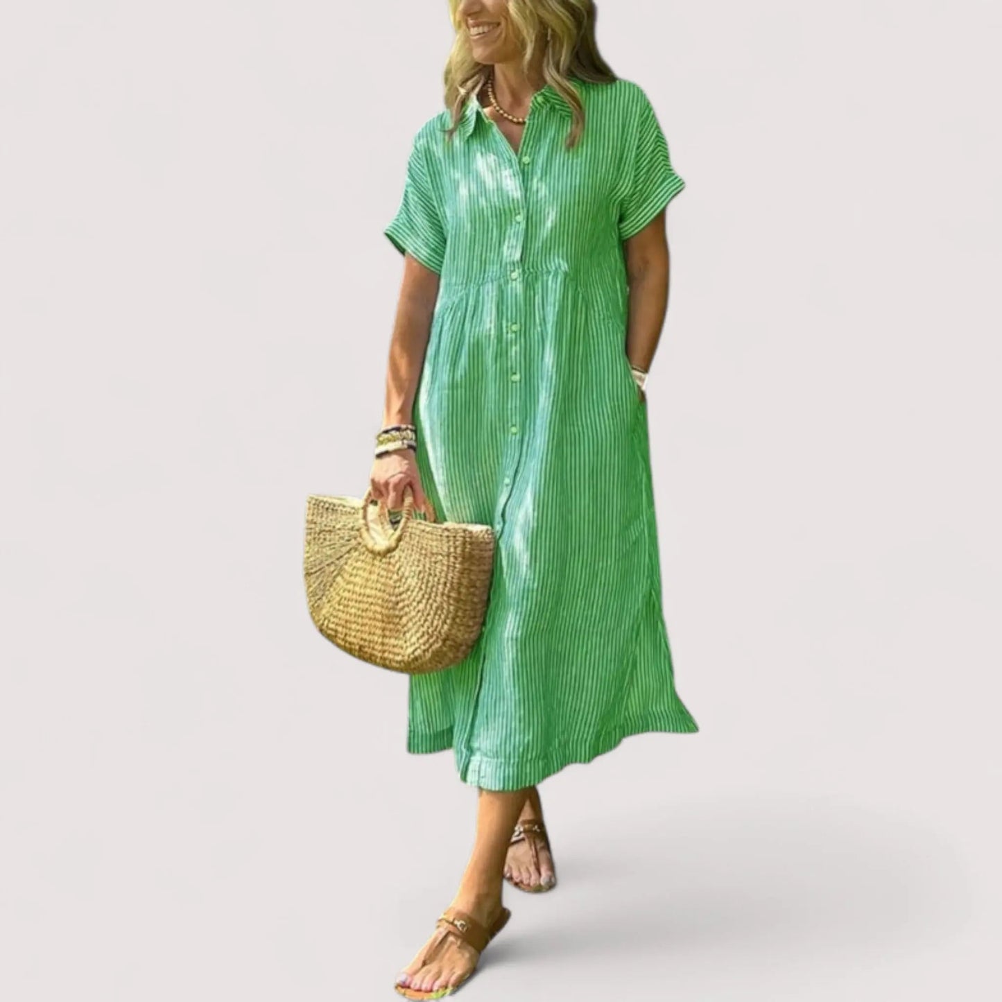 Hemdblusenkleid Damen | Gestreift & Kurzarm Midi